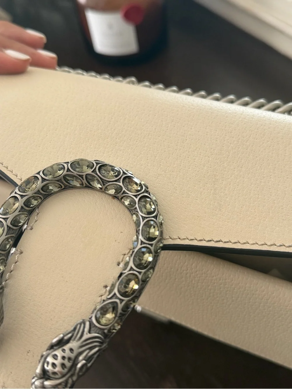 Gucci Cream Leather Shoulder Bag with Silver Chain - Picture 10 of 12